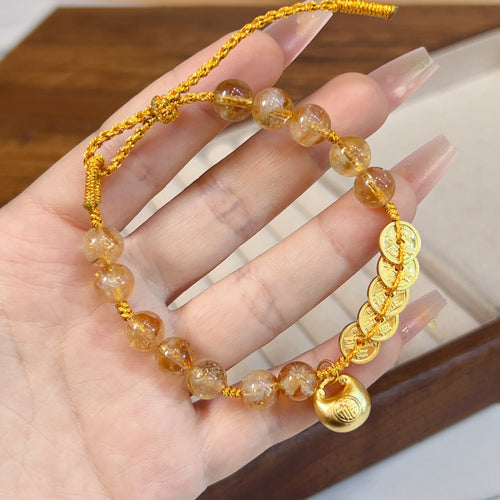 Citrine Fat Fortune Bracelet S999 Pure Silver Five Emperors Coin Fat Fortune Lucky Bracelet Wealth Attracting Silver Jewelry Wholesale