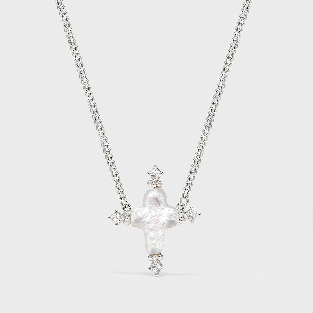 Ocean-Inspired Baroque Pearl Cross Pendant Necklace for Women