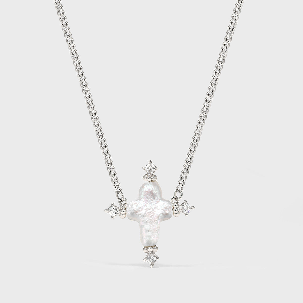 Ocean-Inspired Baroque Pearl Cross Pendant Necklace for Women