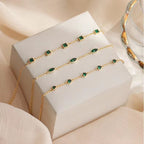 14K Gold Plated Emerald Bracelet for Women — S925 Sterling Silver Multi-Cut Emerald Bezel Set Bangle Bracelet | Minimalist Luxury Everyday Jewelry