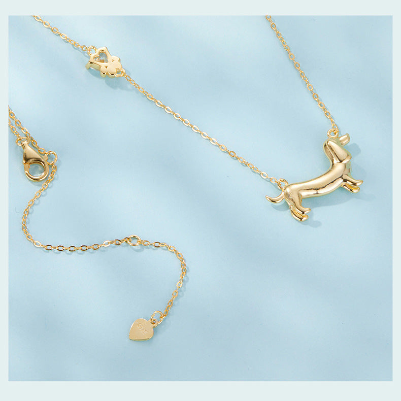 S925 Silver Dachshund Necklace – Minimalist Puppy Pendant Collarbone Jewelry
