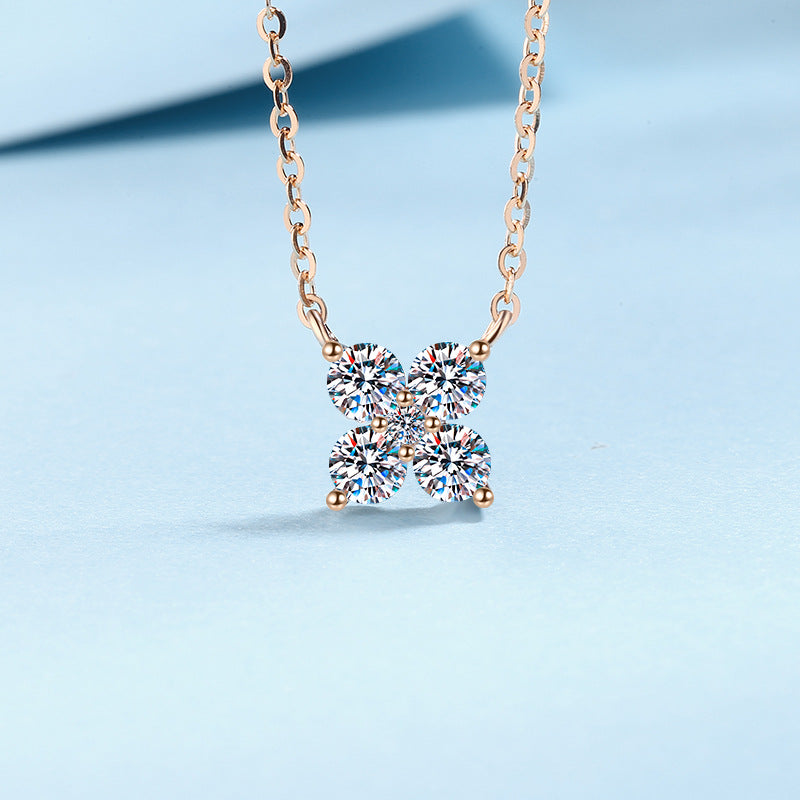Sunshine S925 sterling silver champagne gold petals, simple and sophisticated, fashionable and versatile moissanite necklace, holiday gift