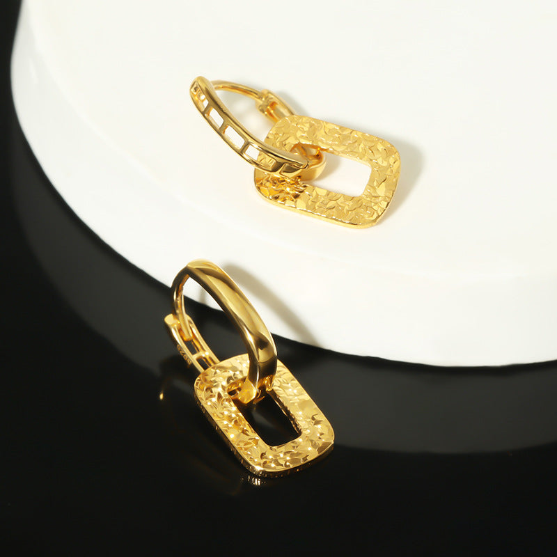 OEM 925 Sterling Silver Earrings, French Crushed Ice Geometric Square Ear Clips, Light Luxury Exquisite Niche Women's High-End Earrings