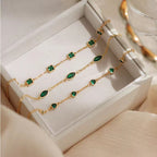 14K Gold Plated Emerald Bracelet for Women — S925 Sterling Silver Multi-Cut Emerald Bezel Set Bangle Bracelet | Minimalist Luxury Everyday Jewelry