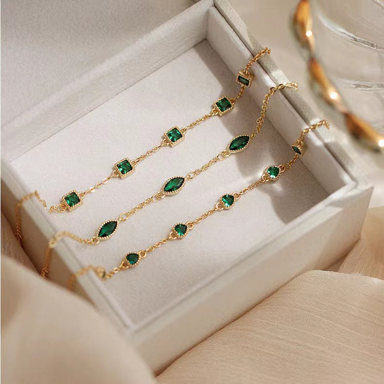 14K Gold Plated Emerald Bracelet for Women — S925 Sterling Silver Multi-Cut Emerald Bezel Set Bangle Bracelet | Minimalist Luxury Everyday Jewelry