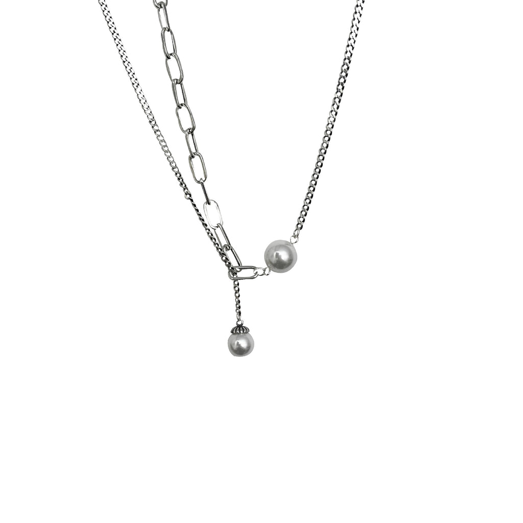 Yinruitai S925 pure silver double-layer stacked pearl necklace for women, light luxury INS niche design collarbone chain, trendy