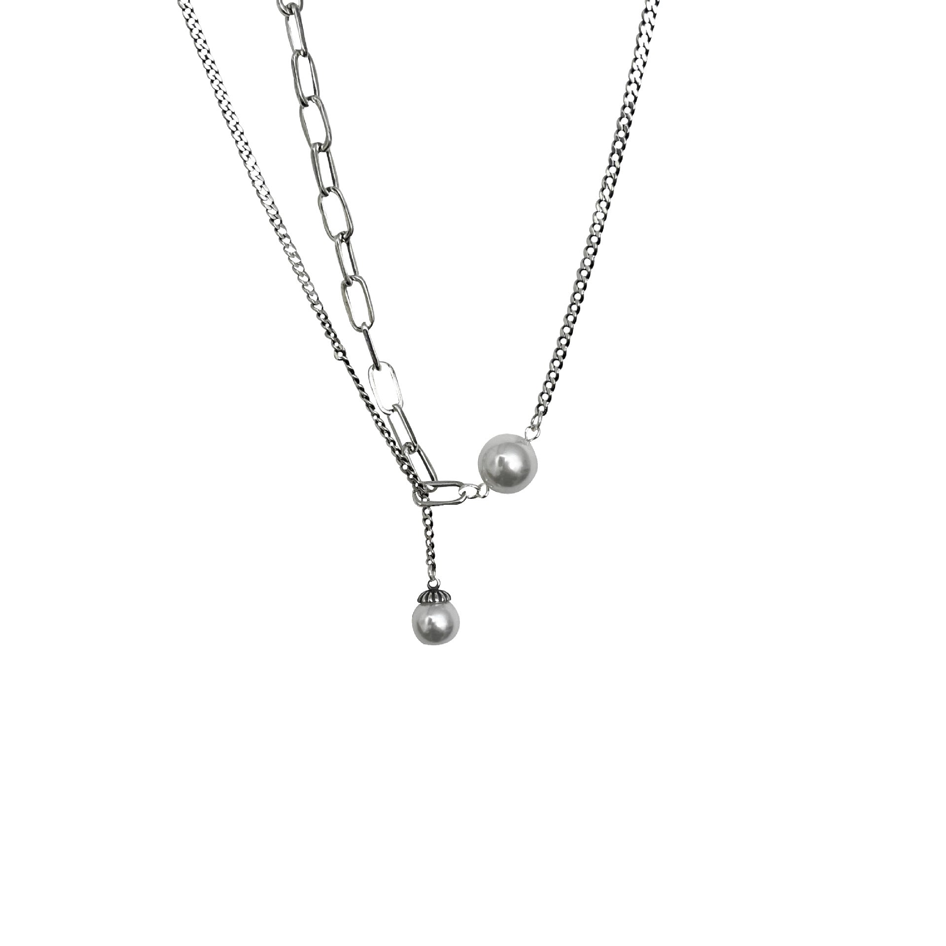 Yinruitai S925 pure silver double-layer stacked pearl necklace for women, light luxury INS niche design collarbone chain, trendy