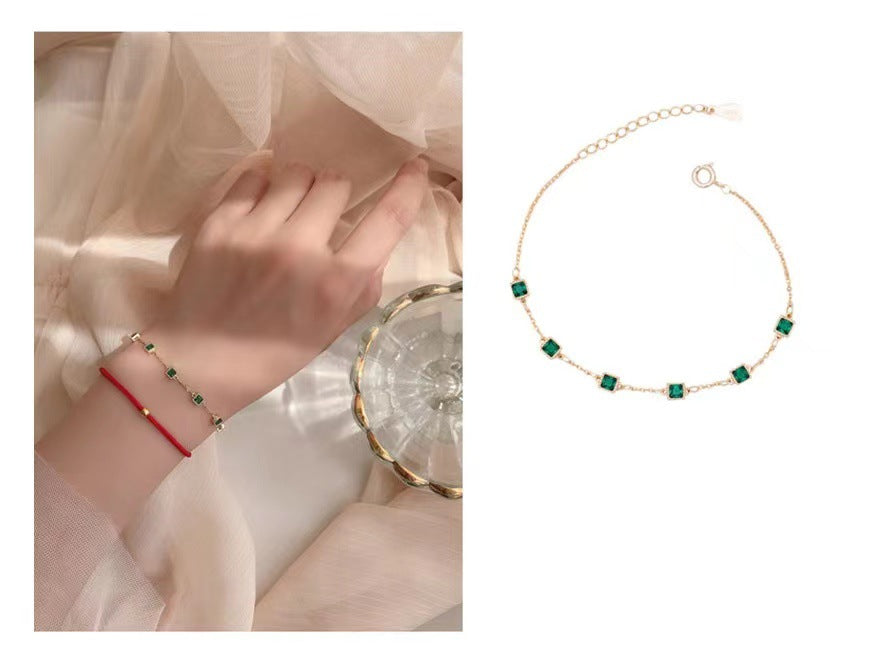 14K Gold Plated Emerald Bracelet for Women — S925 Sterling Silver Multi-Cut Emerald Bezel Set Bangle Bracelet | Minimalist Luxury Everyday Jewelry