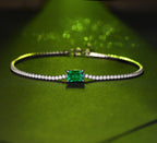 Emerald Elegance Bracelet — 925 Sterling Silver Square-Cut Lab Emerald Bracelet for Women