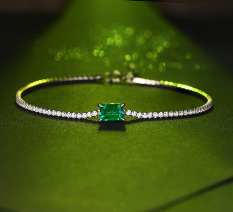Emerald Elegance Bracelet — 925 Sterling Silver Square-Cut Lab Emerald Bracelet for Women