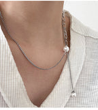 Yinruitai S925 pure silver double-layer stacked pearl necklace for women, light luxury INS niche design collarbone chain, trendy