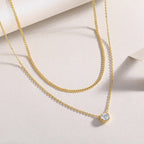 Layered Gold Necklace with Crystal Pendant – Minimalist 925 Sterling Silver Jewelry for Women