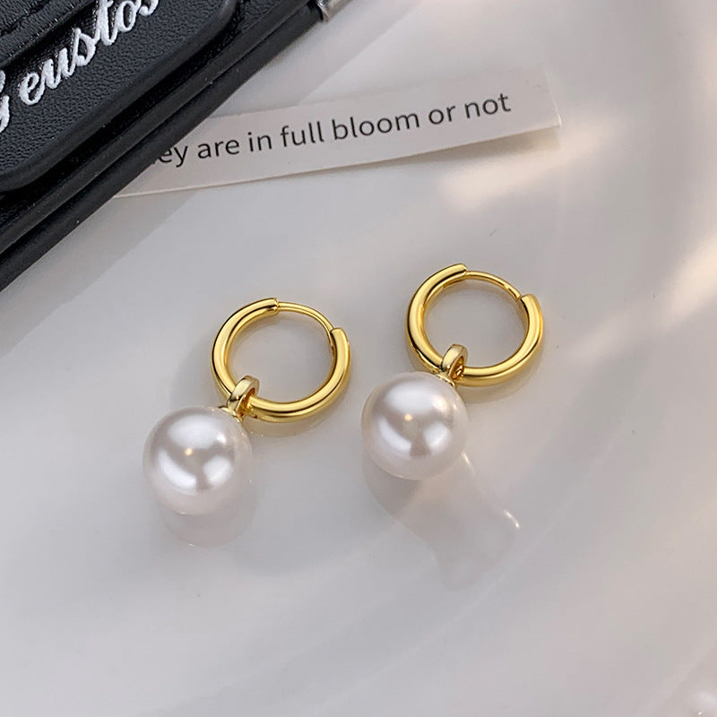 Classic Freshwater Pearl Hoop Earrings – 18K Gold Plated Minimalist Drop Earrings for Women  Product Description