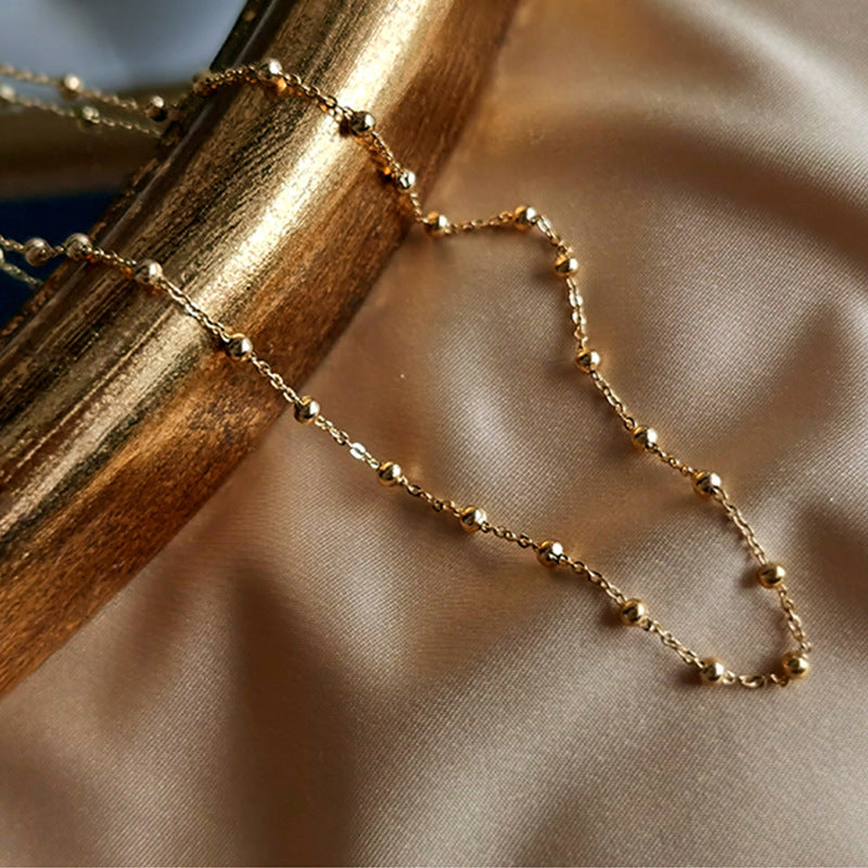 Minimalist Beaded Chain Necklace – S925 Silver Satellite Necklace in Gold & Silver