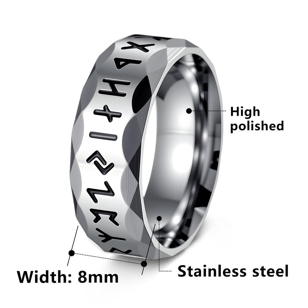 Viking Rune Hammered Ring - Runic Amulet Band for Men & Women