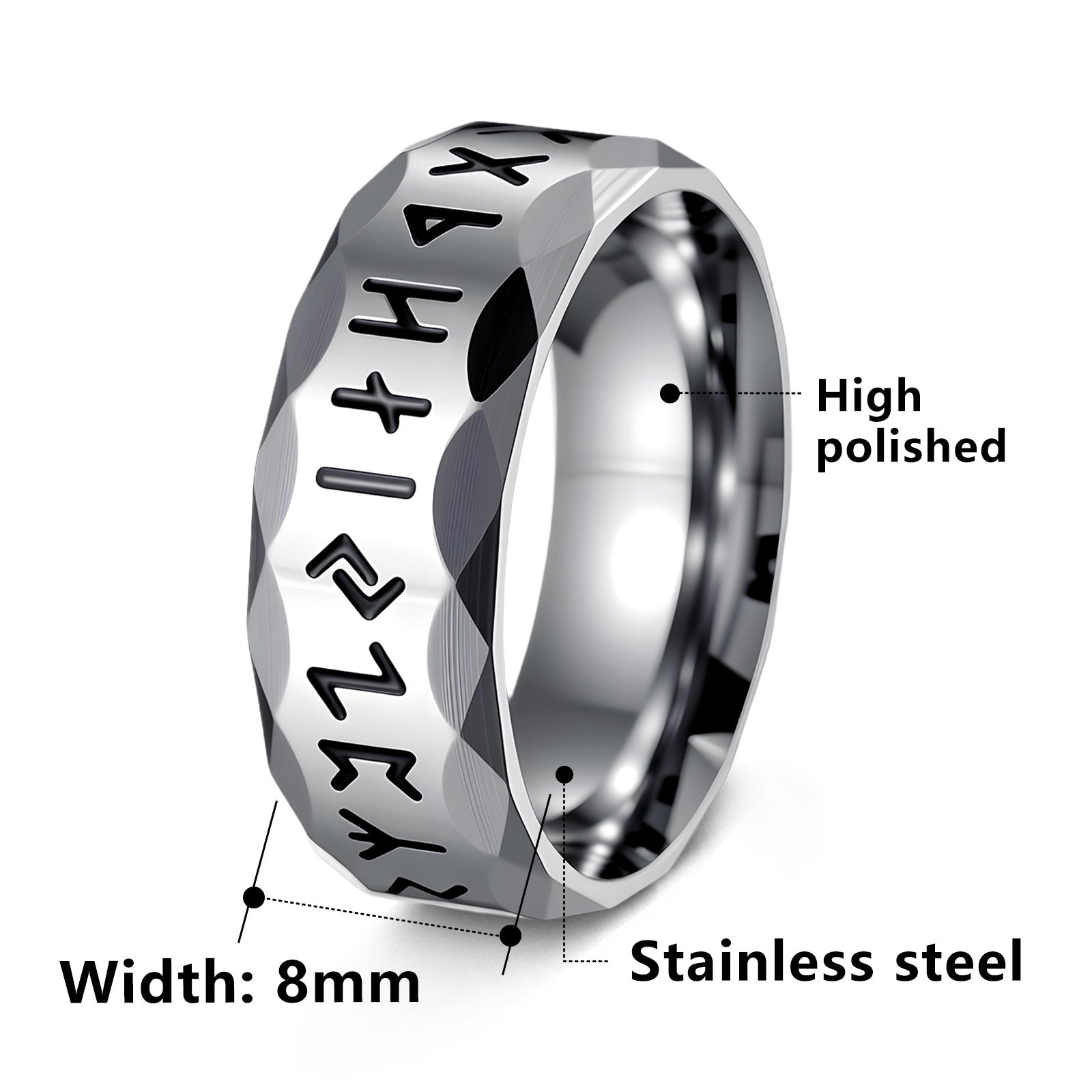 Viking Rune Hammered Ring - Runic Amulet Band for Men & Women