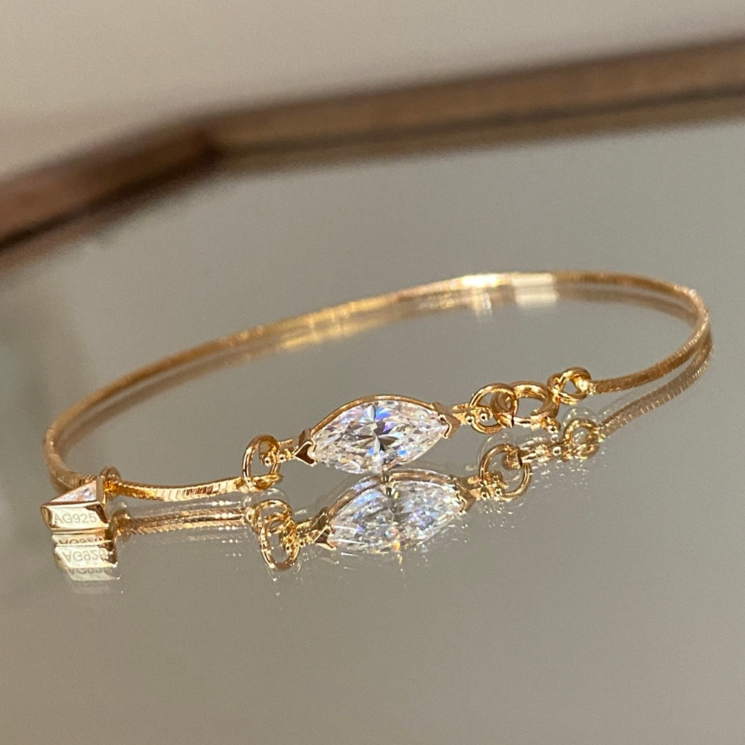 Snake bone horse-eye diamond bracelet with a light luxury and high-end feel, 925 silver gold-plated inlay 5A zircon bracelet, women's summer new arrival