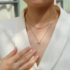 Layered Gold Necklace with Crystal Pendant – Minimalist 925 Sterling Silver Jewelry for Women