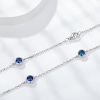 Sterling Silver Blue Sapphire Necklace – 8-Stone Round Cut Pendant with Lobster Clasp
