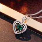 Valentine's Day gift for girlfriend: heart-shaped cultivated emerald pendant necklace, silver-plated 18k gold collarbone chain
