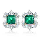 European and American fashion emerald floral sterling silver earrings for women with a light luxury 925 silver emerald stud earring, a high-end silver jewelry