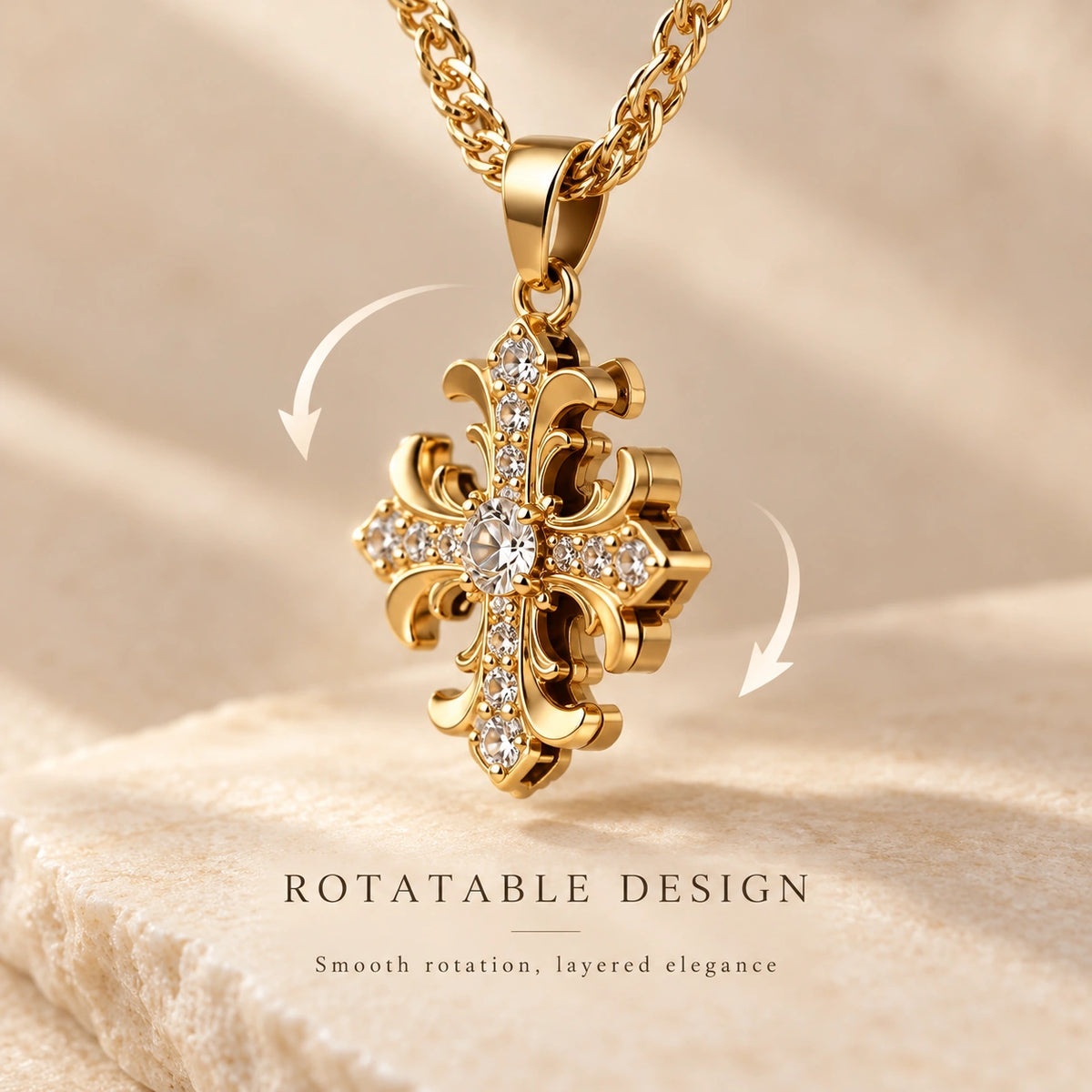 Rotating Fleur-de-Lis Cross Necklace – Vintage Titanium Steel Pendant