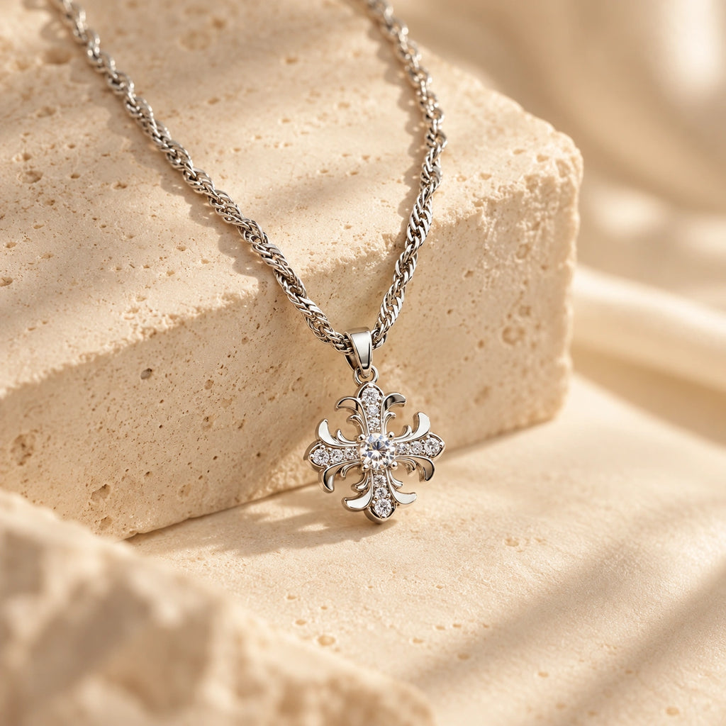 Rotating Fleur-de-Lis Cross Necklace – Vintage Titanium Steel Pendant