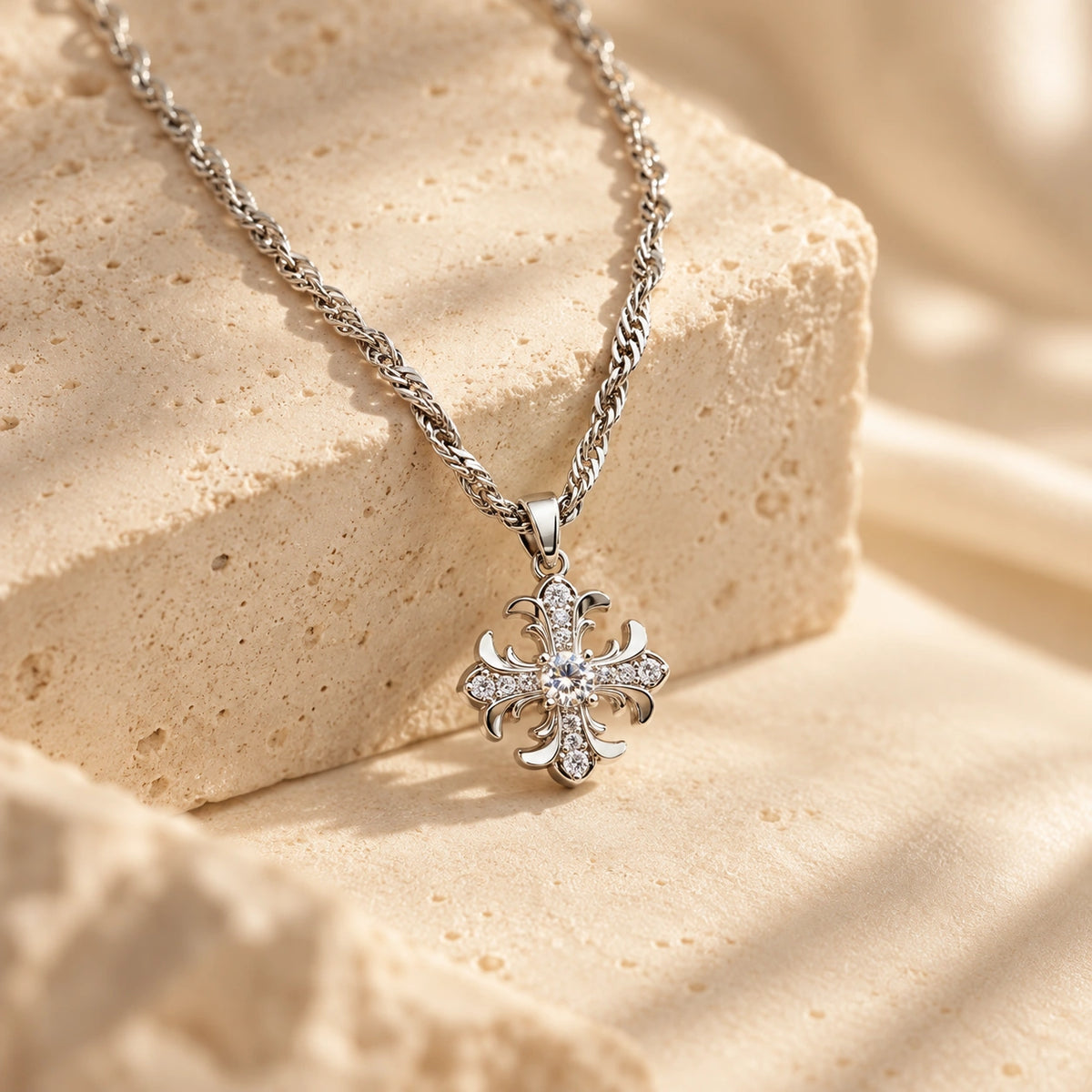 Rotating Fleur-de-Lis Cross Necklace – Vintage Titanium Steel Pendant
