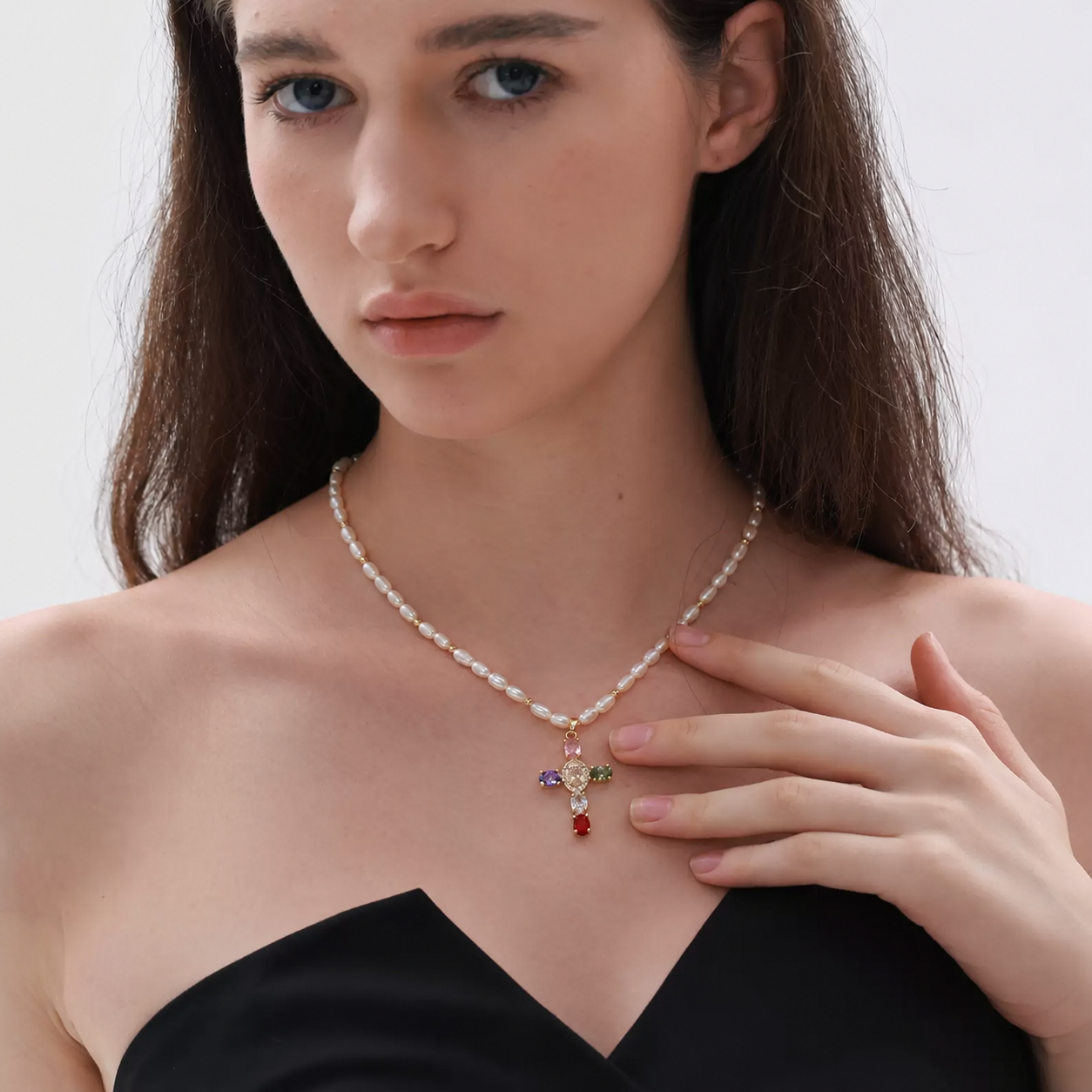 Pearl Cross Pendant Necklace