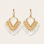 Elegant Vintage Shell Tassel Earrings with Pearl Accents and Sparkling Crystal Details
