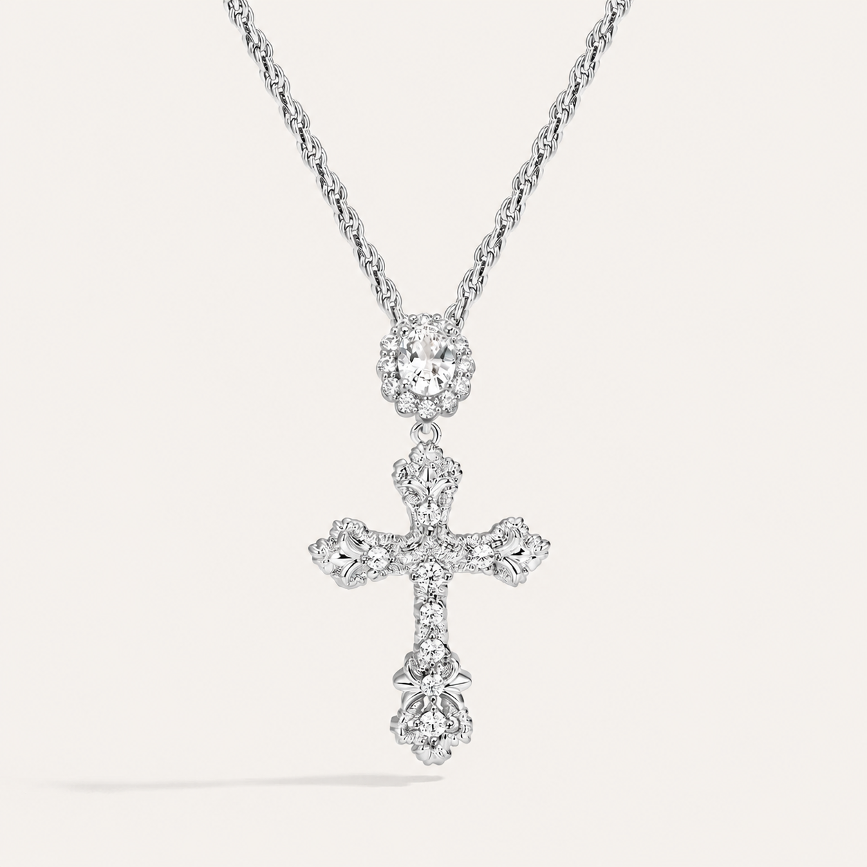 Vintage Gold Cross Pendant Necklace with Sparkling Cubic Zirconia