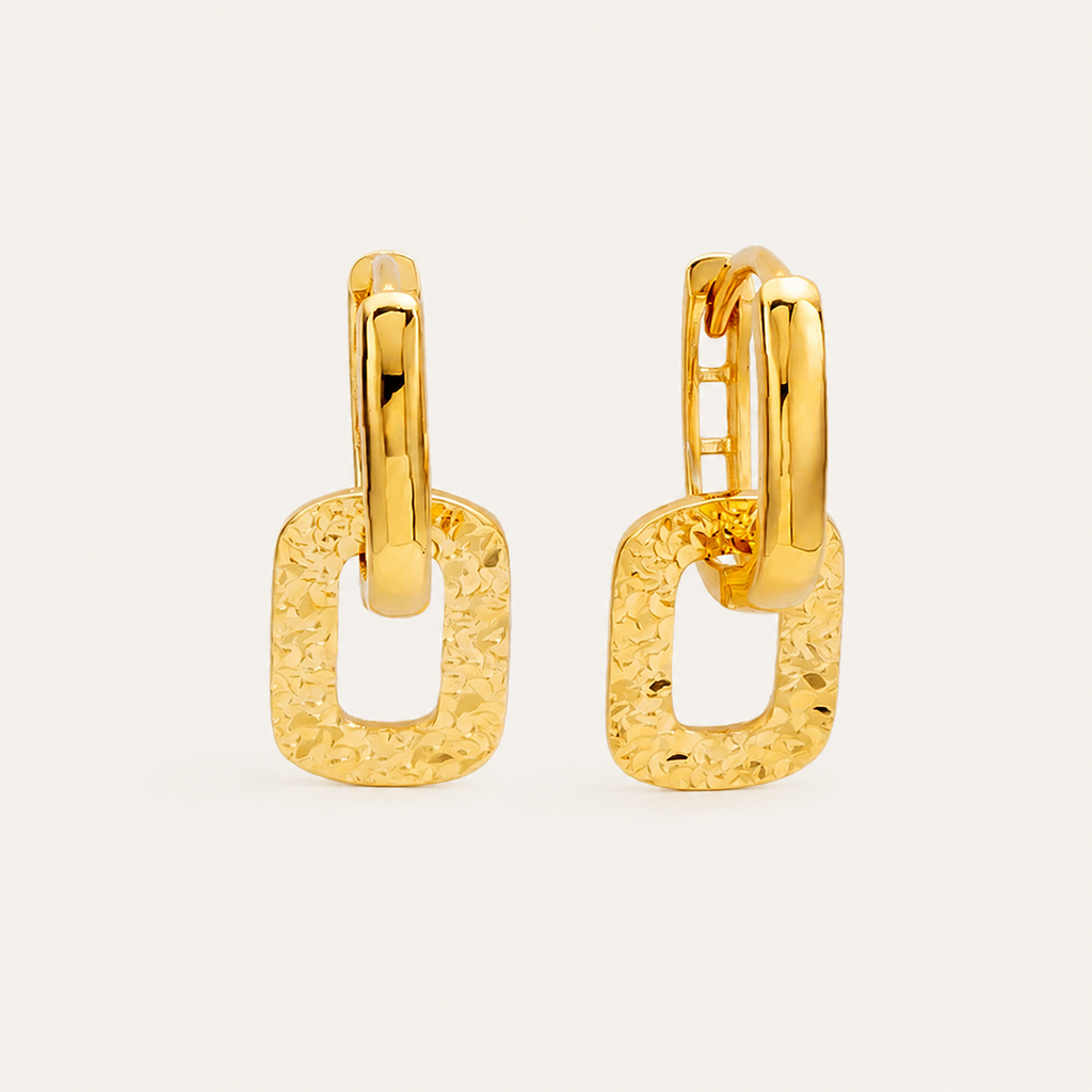 Elegant Gold Geometric Teardrop Hoop Earrings – Lightweight, Textured, Modern Design
