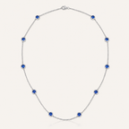 Sterling Silver Blue Sapphire Necklace – 8-Stone Round Cut Pendant with Lobster Clasp