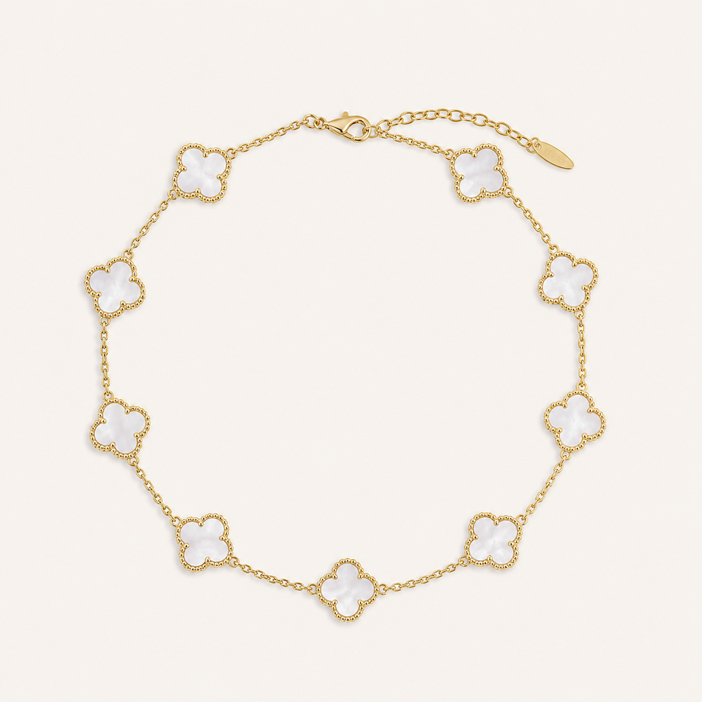 18K Gold-Plated Mother-of-Pearl Four-Leaf Clover Station Necklace