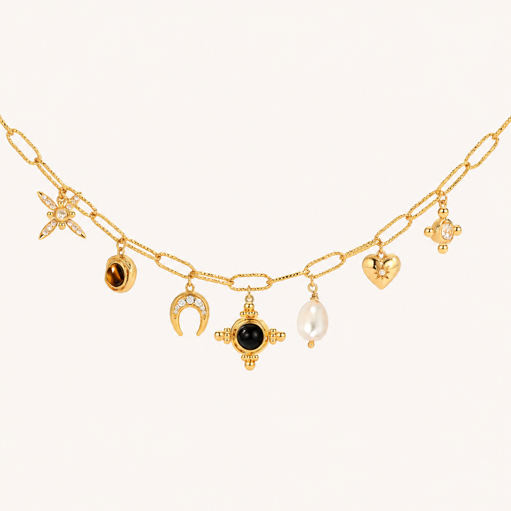 Starlight Aura Five-Stone Cross Necklace