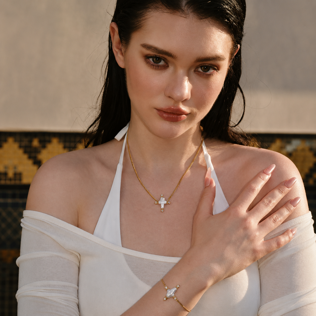 Ocean-Inspired Baroque Pearl Cross Pendant Necklace for Women