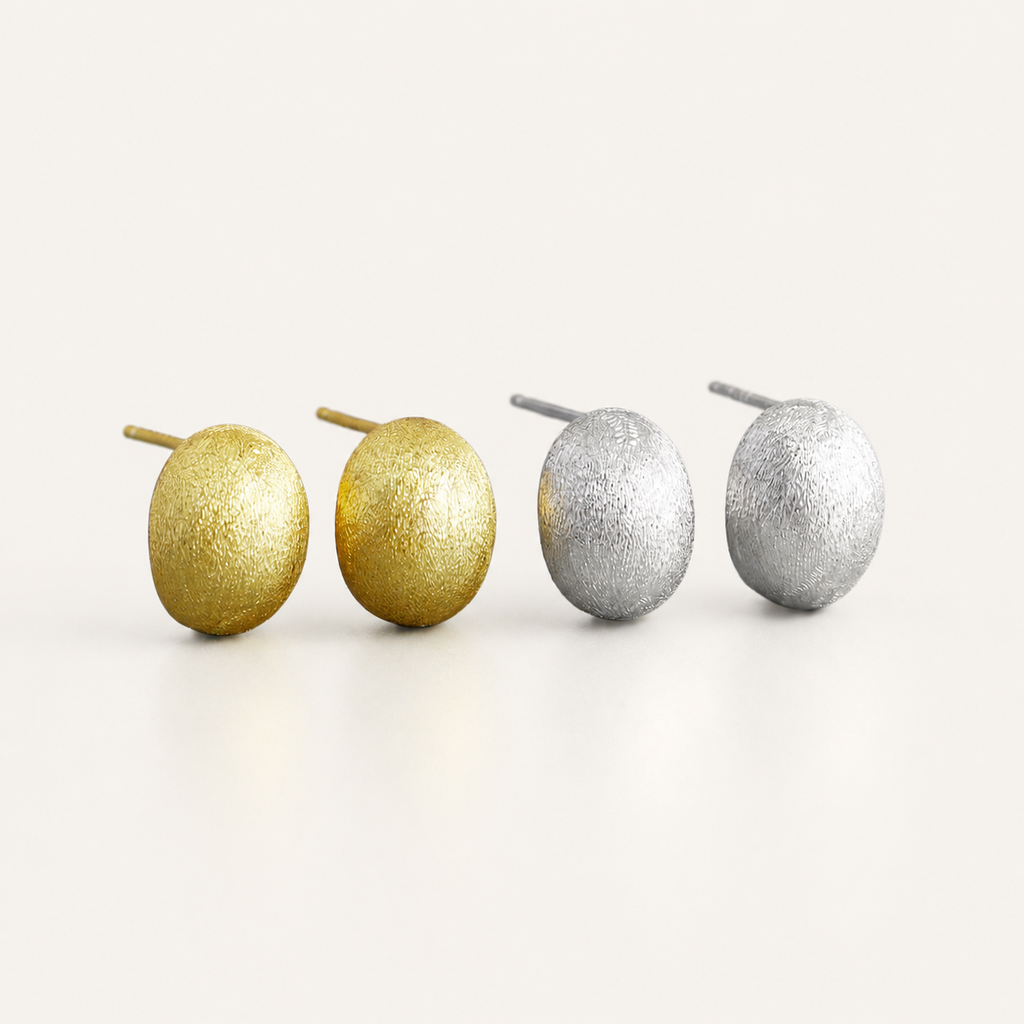 Textured Oval Stud Earrings – 925 Sterling Silver Gold & Silver Earrings