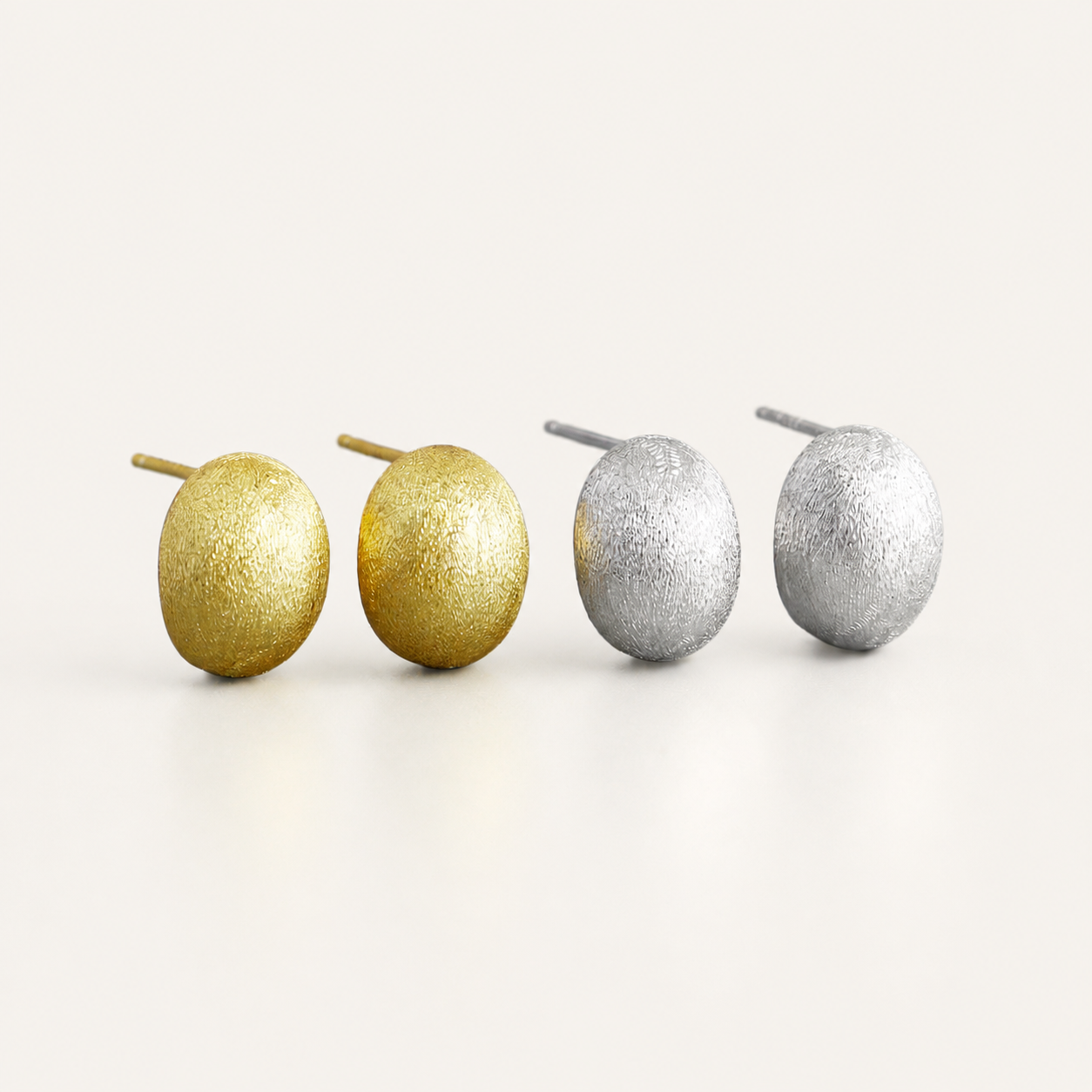 Textured Oval Stud Earrings – 925 Sterling Silver Gold & Silver Earrings