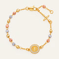 14K Gold-Plated Virgin Mary Rosary Bracelet – Adjustable Tricolor Beaded Cross Bracelet