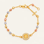 14K Gold-Plated Virgin Mary Rosary Bracelet – Adjustable Tricolor Beaded Cross Bracelet