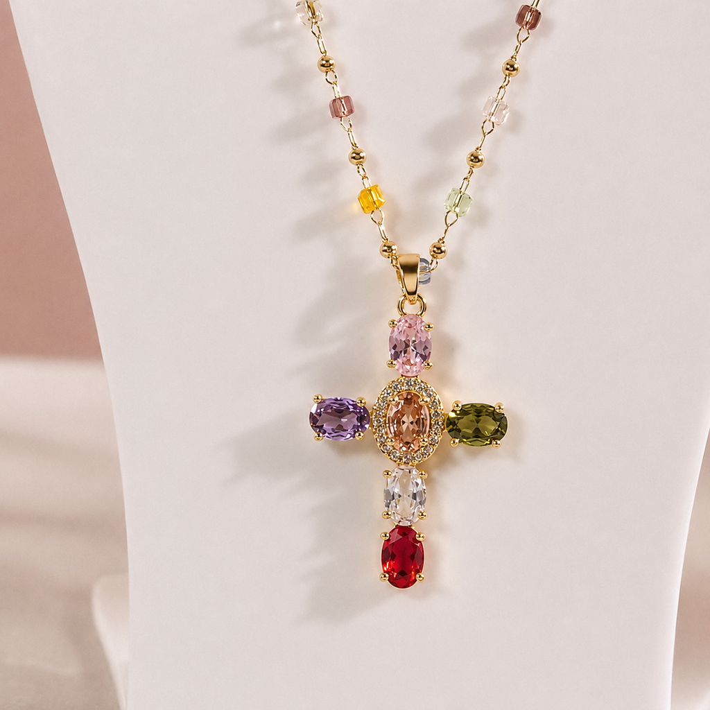 Radiant Spectrum Cross Pendant Necklace