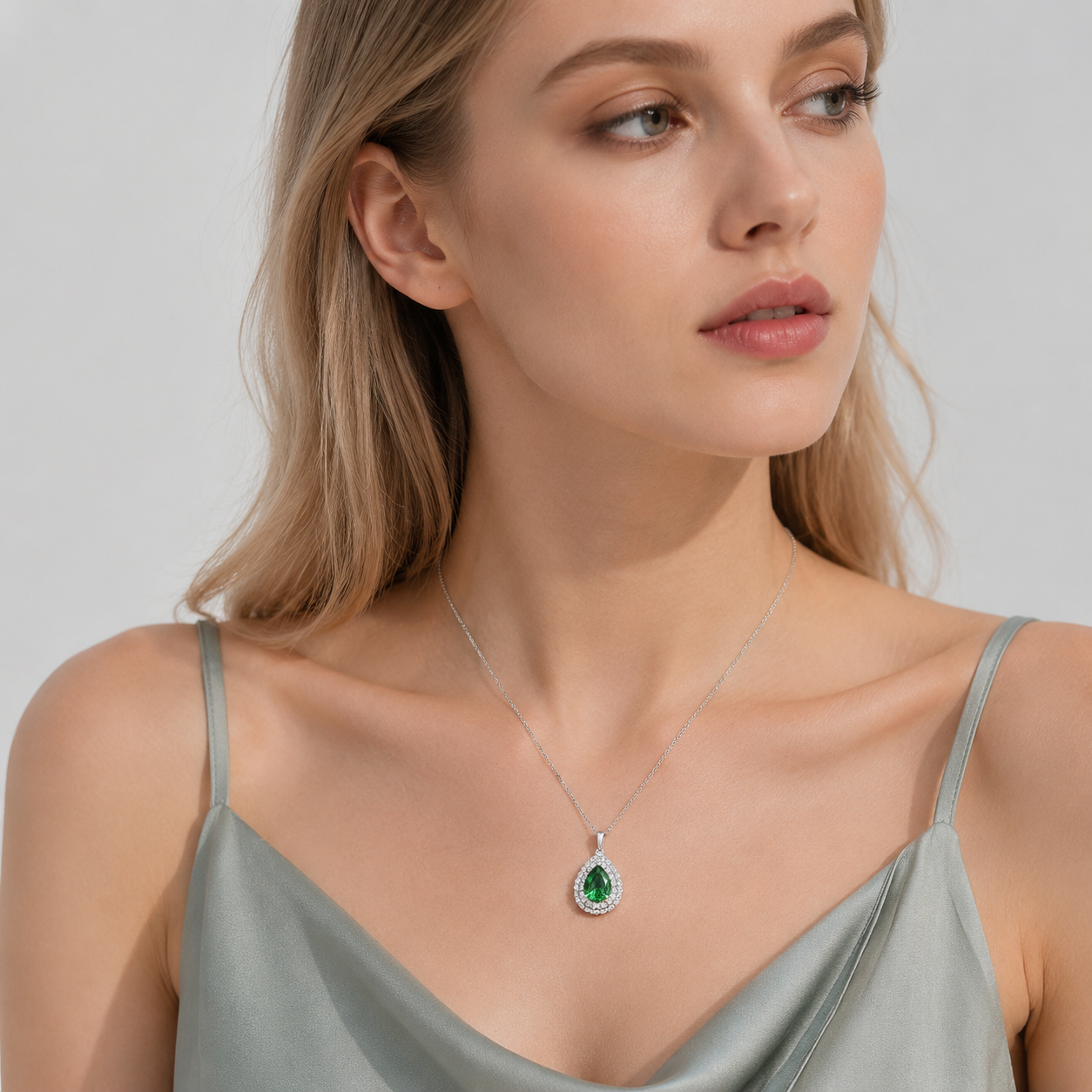 Teardrop Halo Pendant Necklace – Vintage Inspired Crystal Jewelry