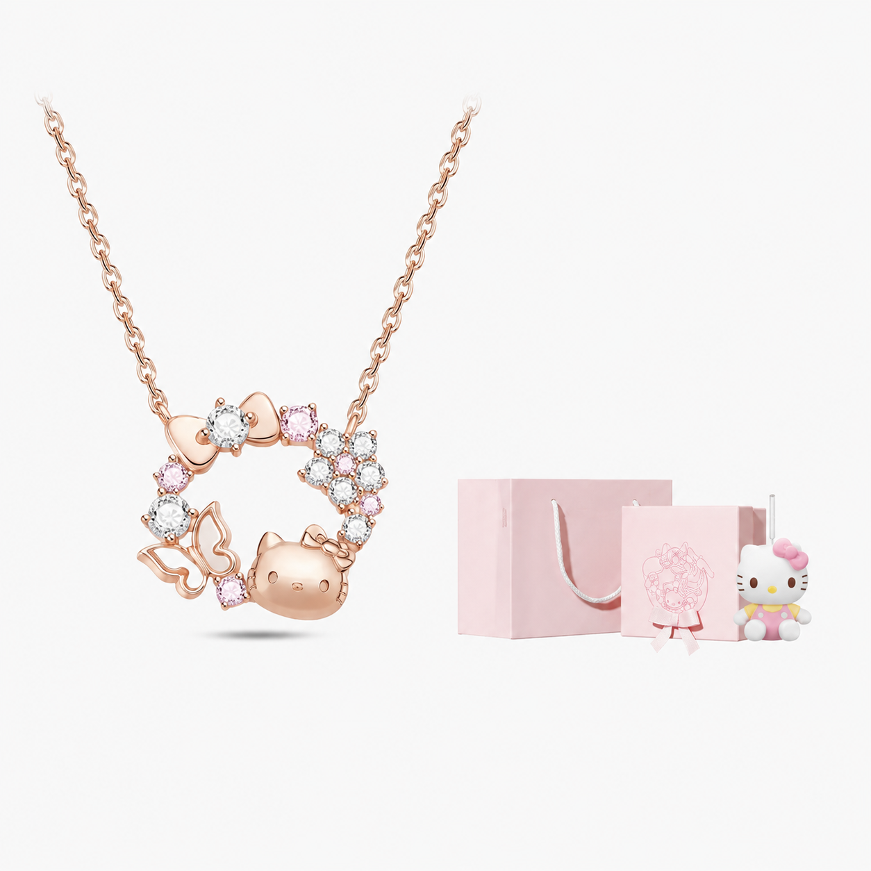 Dreamy Cat Butterfly Wreath Necklace