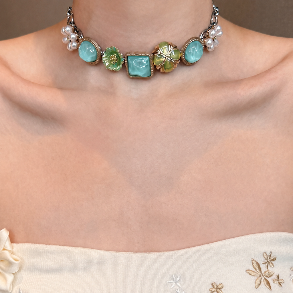 Ocean Star Layered Charm Necklace with Turquoise Beads & Shell Pendant
