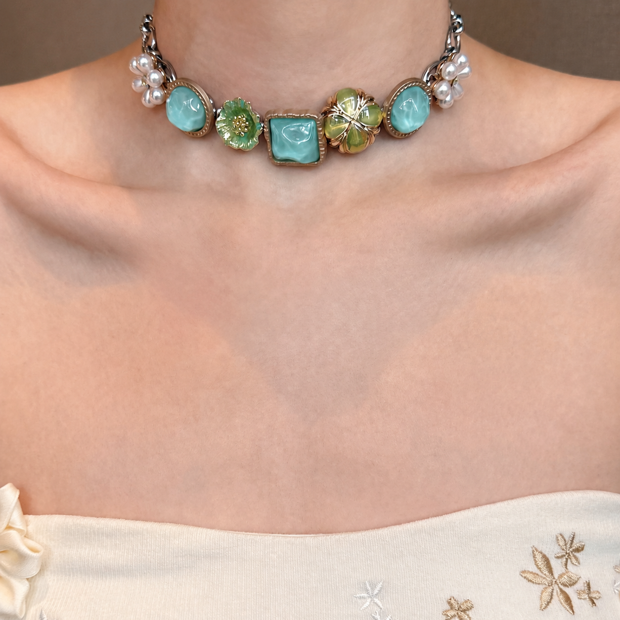 Ocean Star Layered Charm Necklace with Turquoise Beads & Shell Pendant