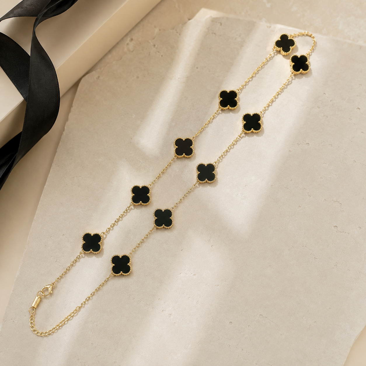 18K Gold-Plated Mother-of-Pearl Four-Leaf Clover Station Necklace