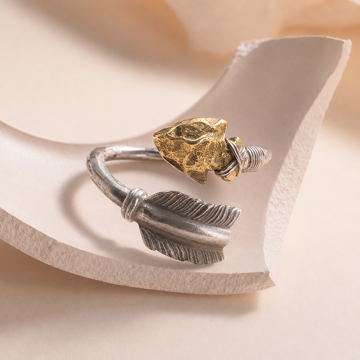 Rune Feather Ring – Adjustable Boho Arrow Design