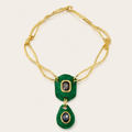 Twisted Rope Gold Chain Dual Pendant Necklace – Enamel & Crystal Drop Pendant