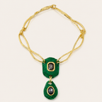Twisted Rope Gold Chain Dual Pendant Necklace – Enamel & Crystal Drop Pendant