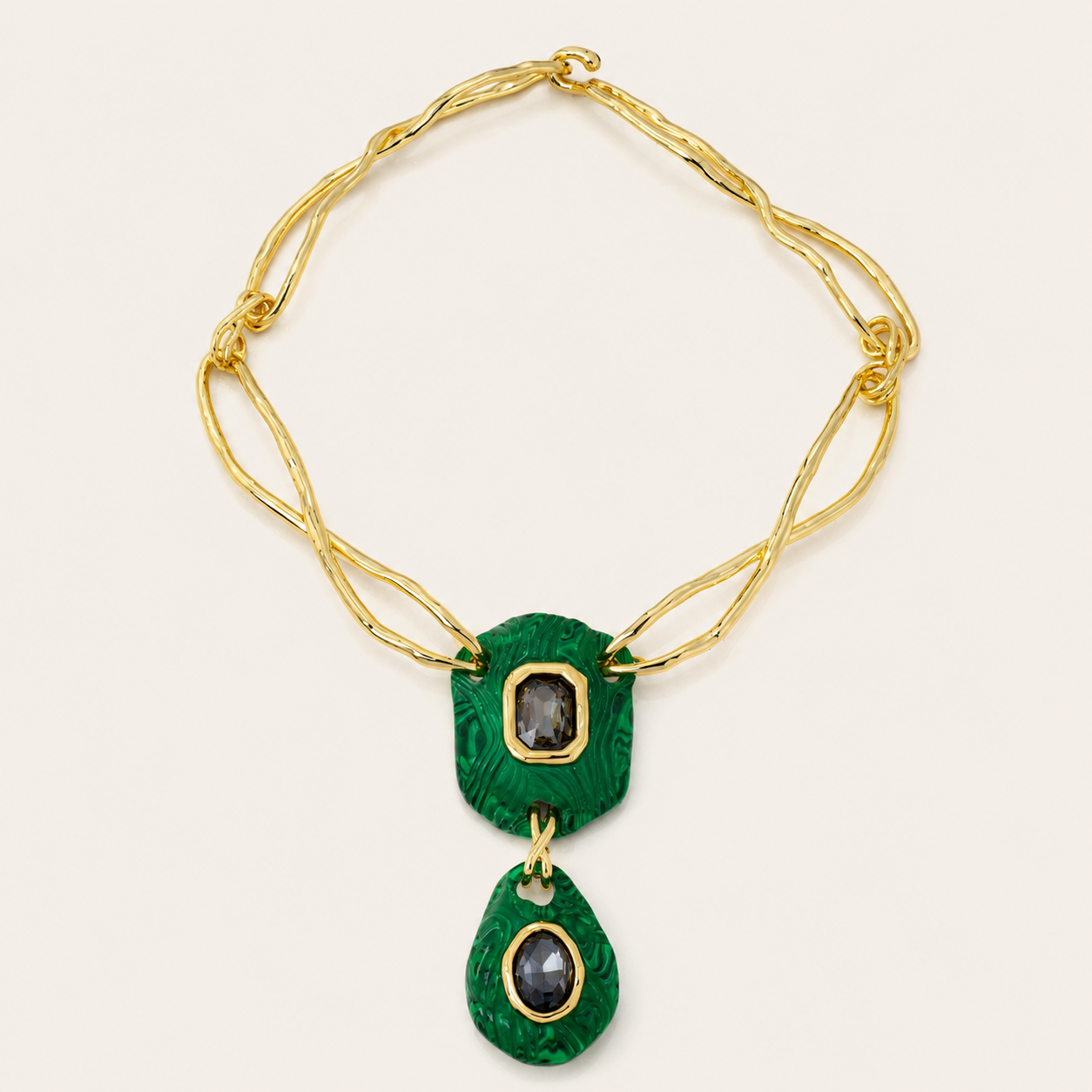 Twisted Rope Gold Chain Dual Pendant Necklace – Enamel & Crystal Drop Pendant